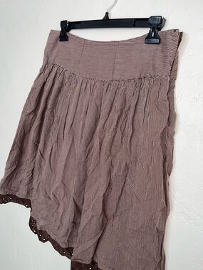 Pretty Eyelet Lace Hem A Line Twirl Skirt Neutral Brown Vertical Stripe Womens 8